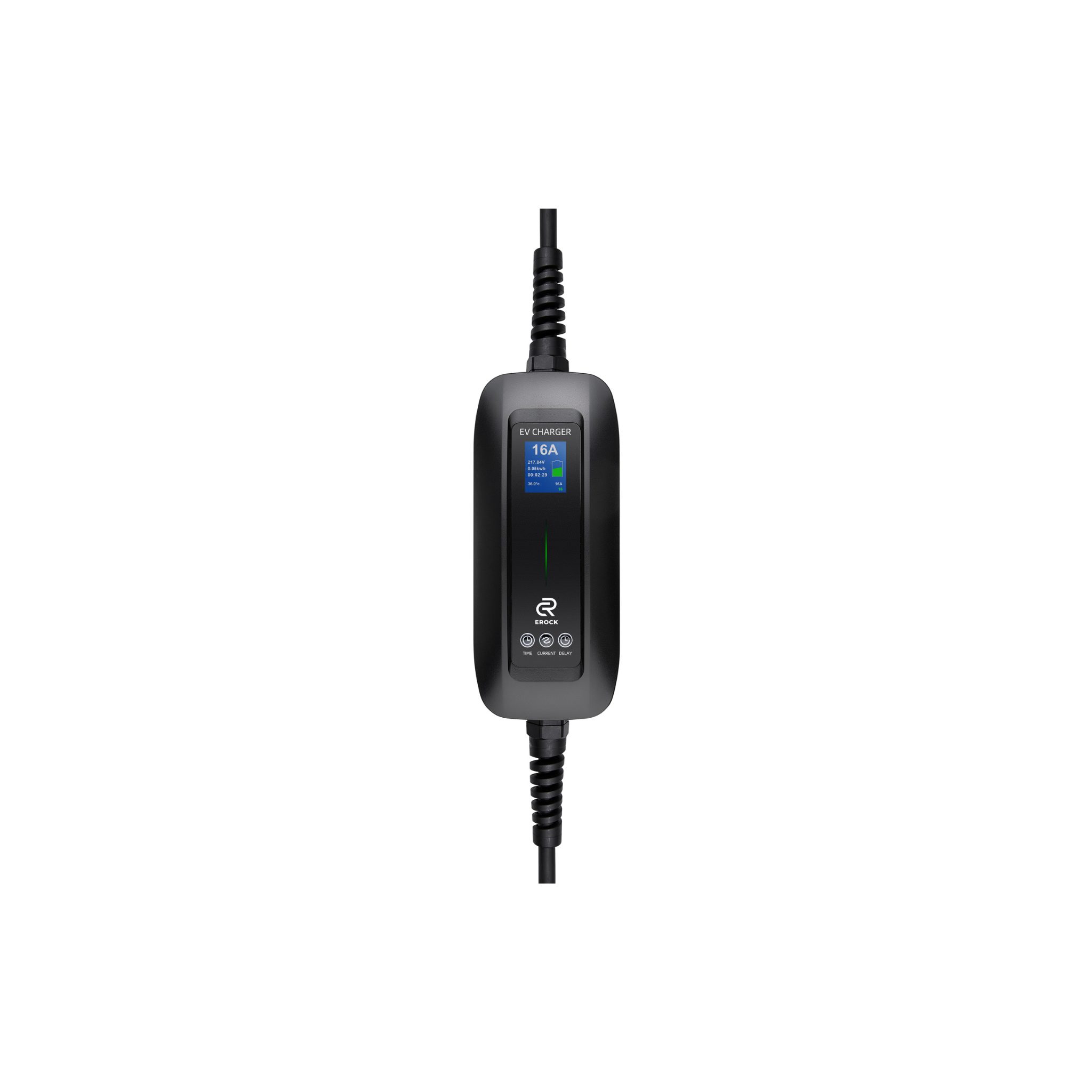 EROCK Pro Mobiele Lader LCD Zwart Type 1 naar Schuko - Uitgesteld laden en Memory functie - EV Plug Europa